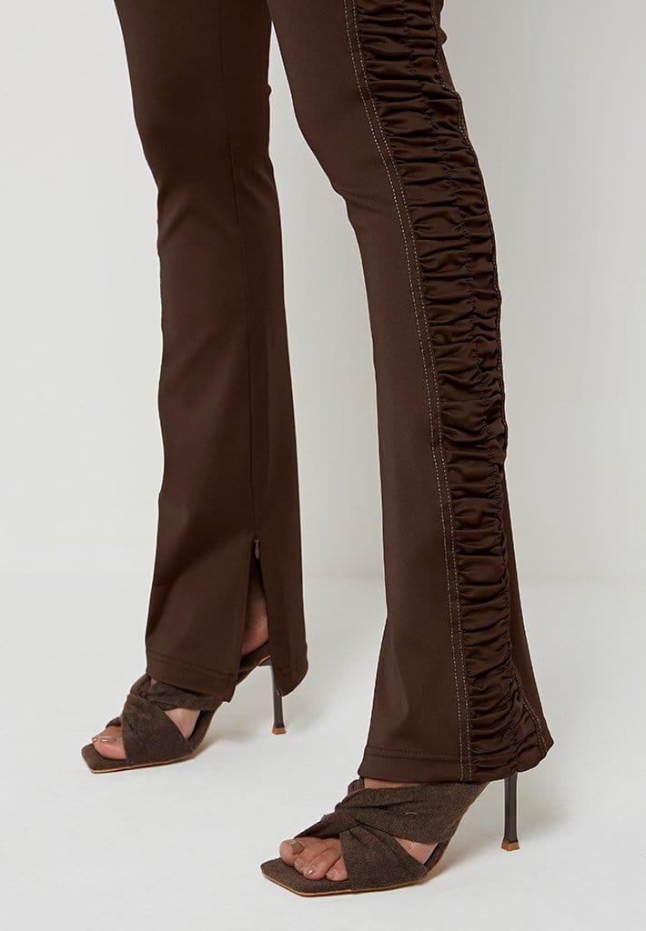 Ruched Side Flared Leggings - Chocolate Brown Female Product Image