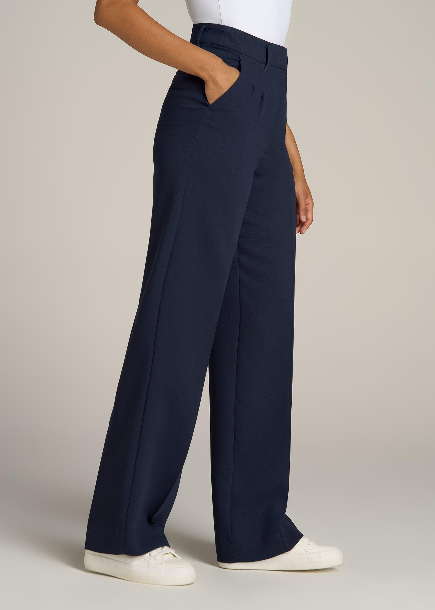 Pleated WIDE Leg Dress Pants for Tall Women in Navy Product Image
