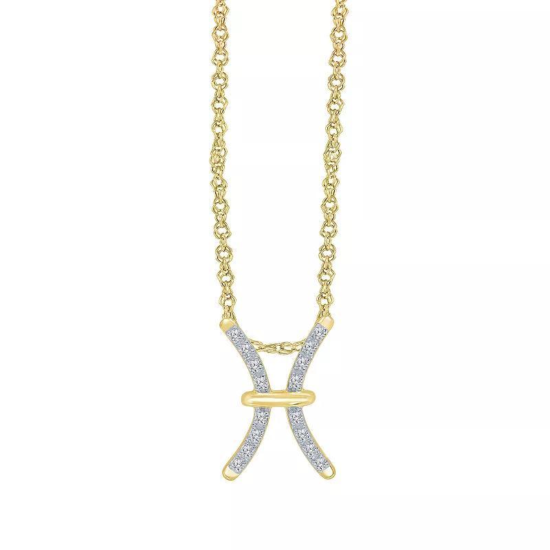 Sterling Silver 1/10 Carat T.W. Diamond Pave Pisces Zodiac Pendant Necklace, Womens, Two Tone Product Image