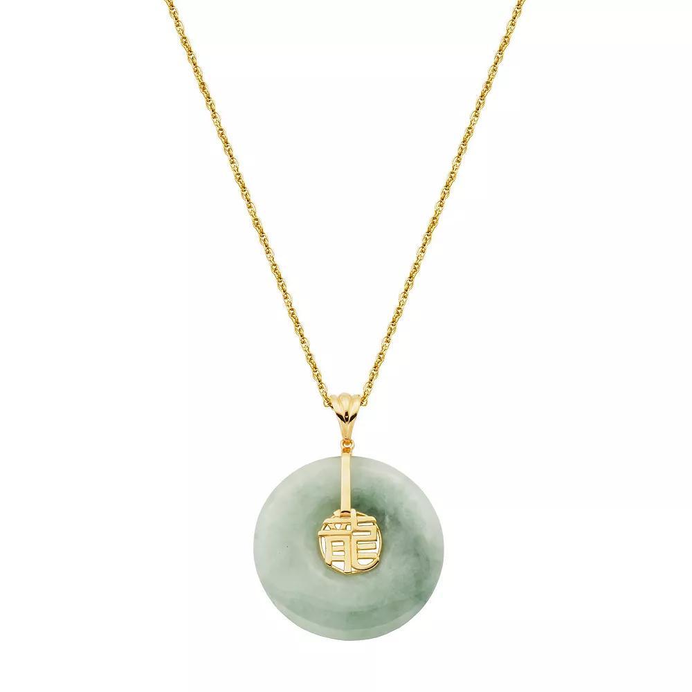 Dynasty Jade 18k Gold Over Silver Jade Dragon Circle Pendant, Women's, Size: 18", Green Product Image