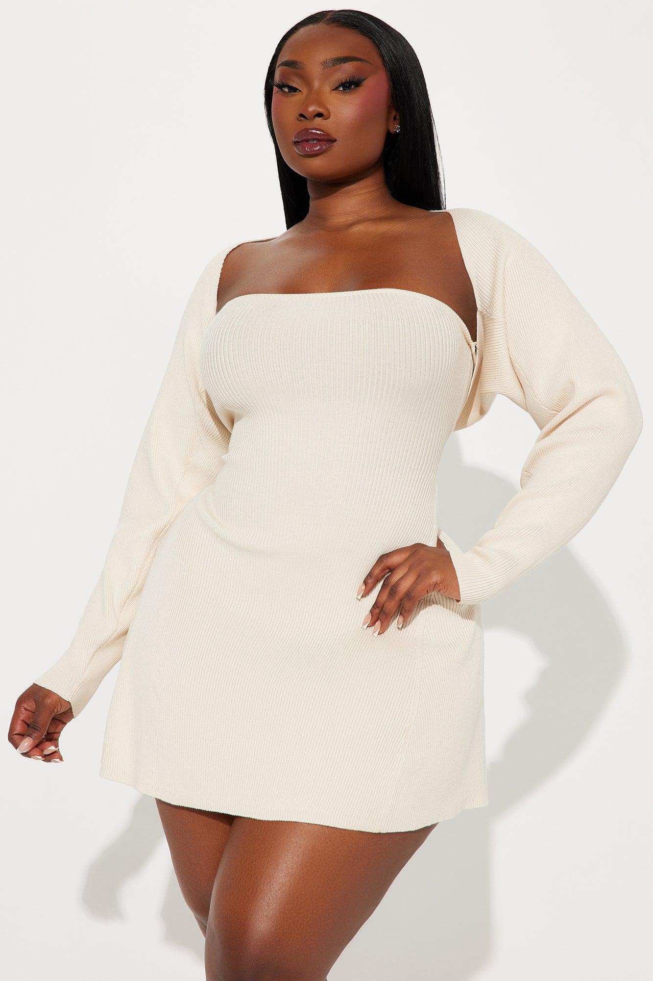 Kara Sweater Mini Dress Set - Cream Product Image