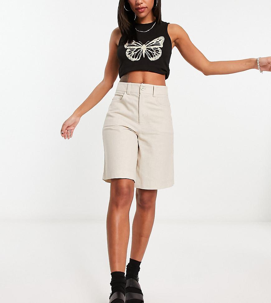 Reclaimed Vintage 90s longline linen shorts in stone Product Image