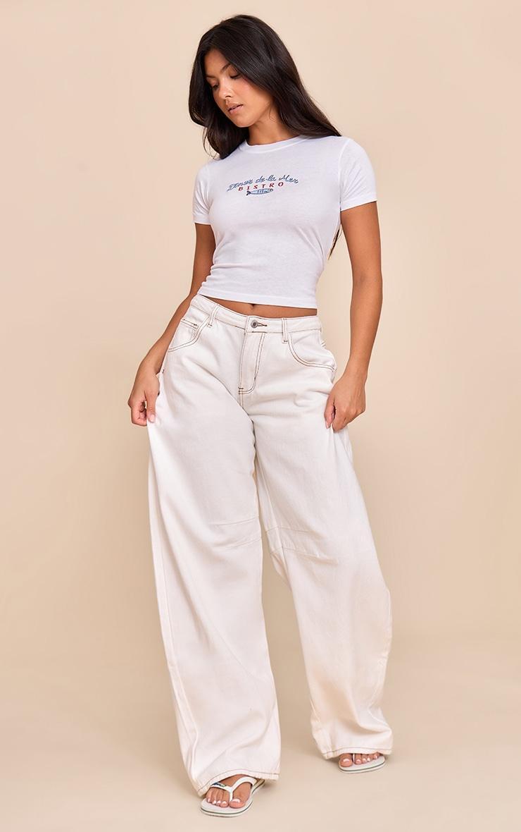 White Sardine Graphic Cropped Fitted T-shirt Product Image