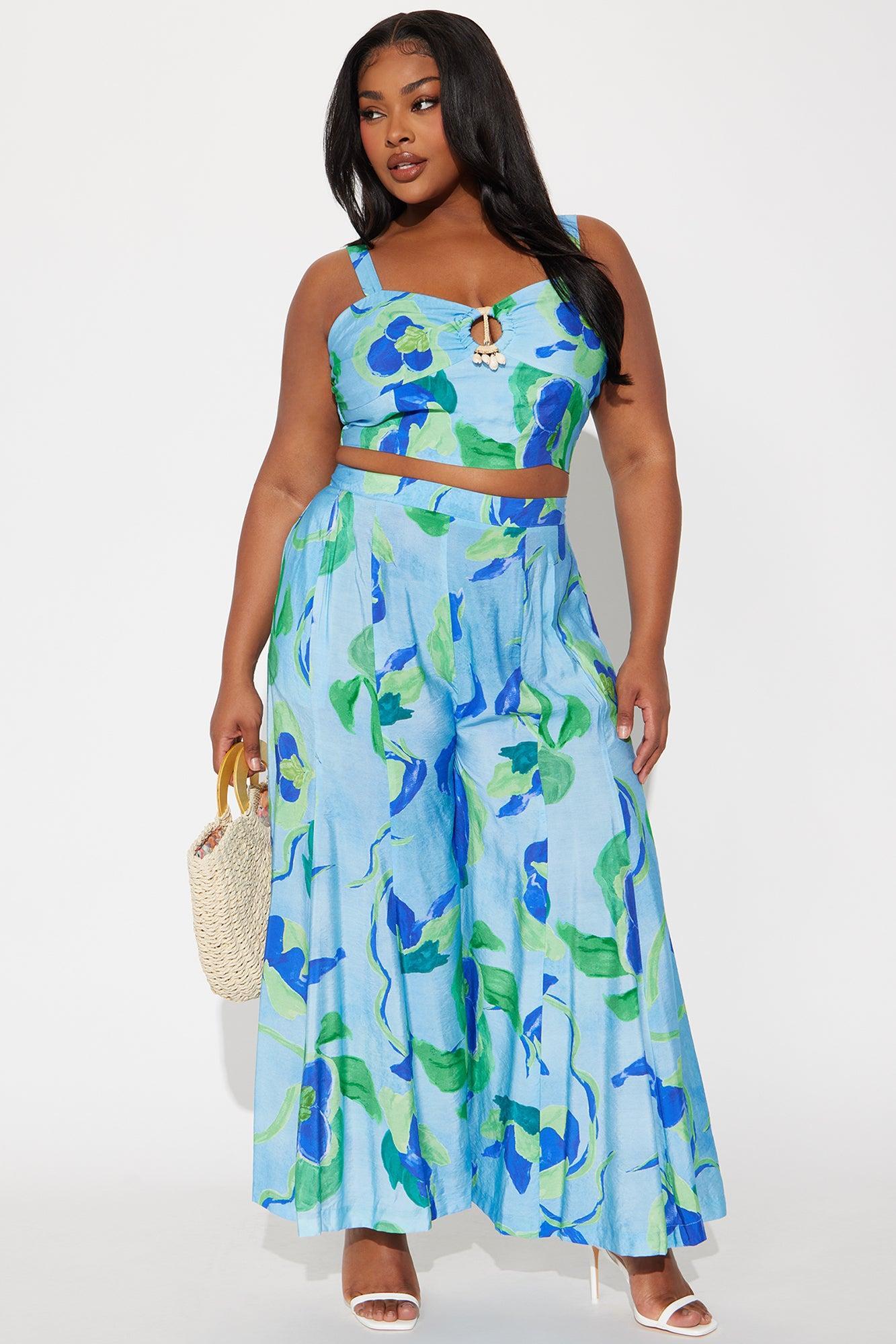 Luau Nights Cropped Pant Set - Blue Product Image