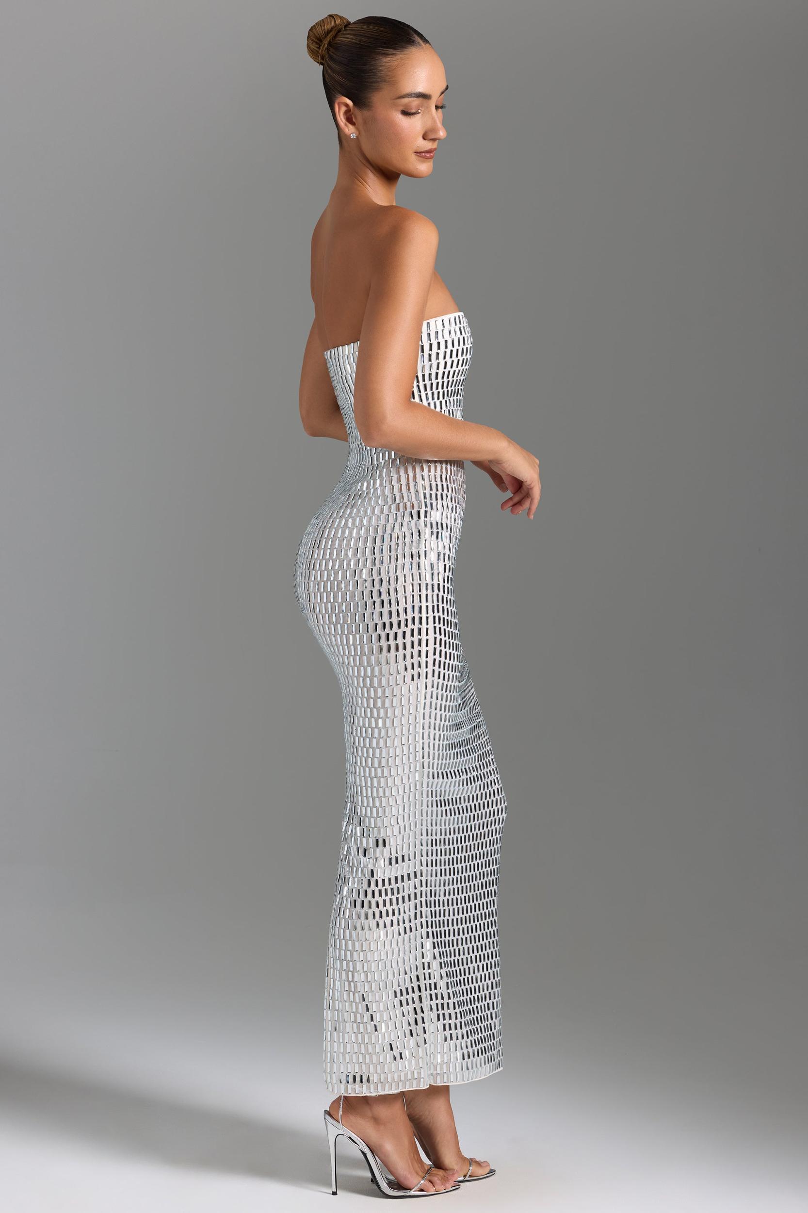 Embellished Bandeau Maxi Dress in White Product Image