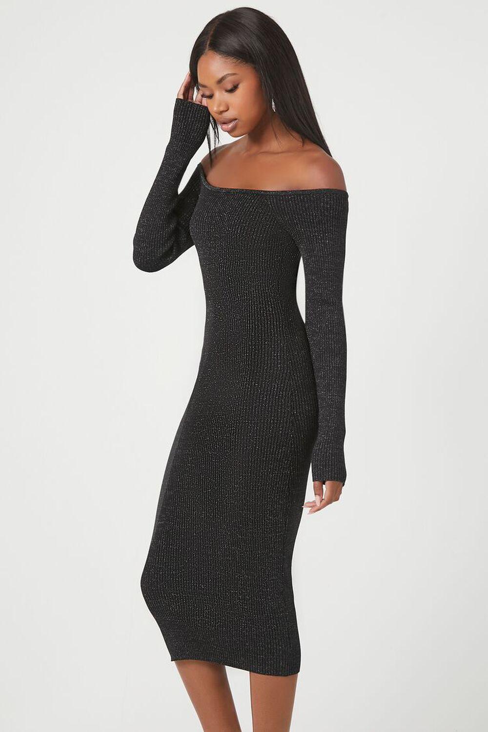Glitter Off-the-Shoulder Sweater Midi Dress | Forever 21 Product Image