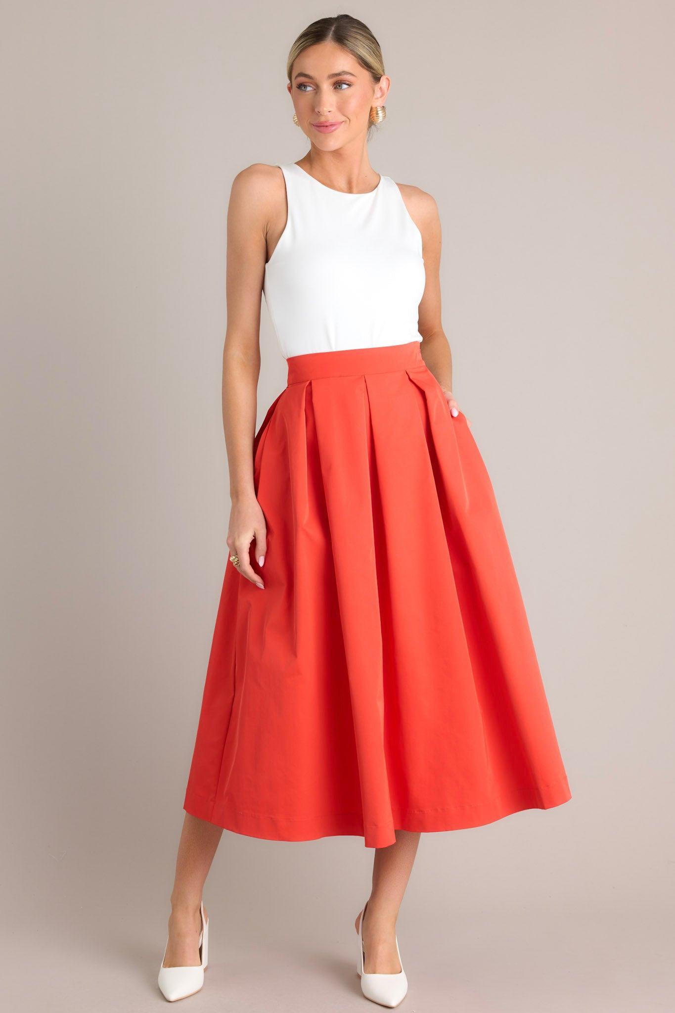 Memories in Focus Tomato Red Midi Skirt Product Image