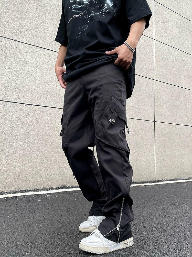 Men's Street Hip Hop Zipper Decoration Cargo Pants Product Image