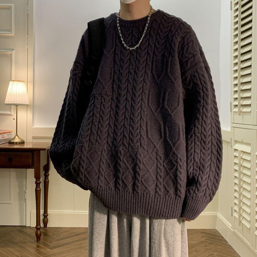 Crew Neck Cable Knit Sweater Product Image