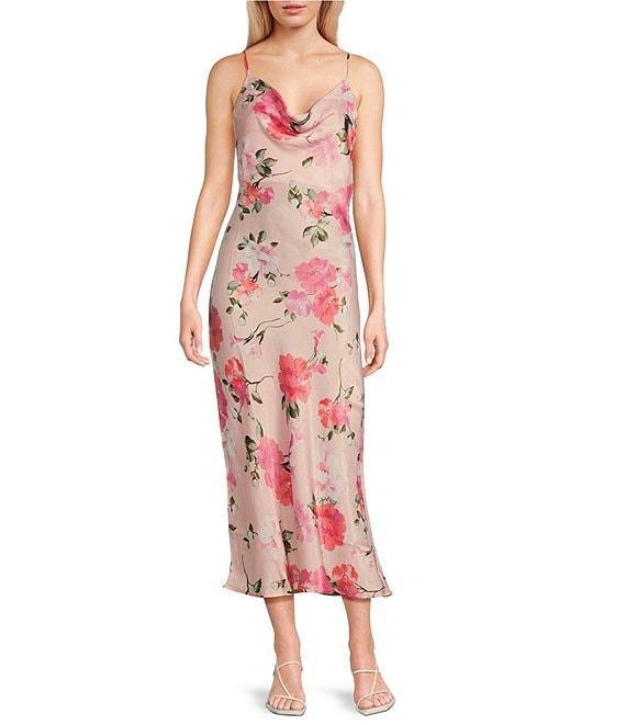 Evolutionary Rose Print Cowl Neck Sleeveless Slip Dress Product Image