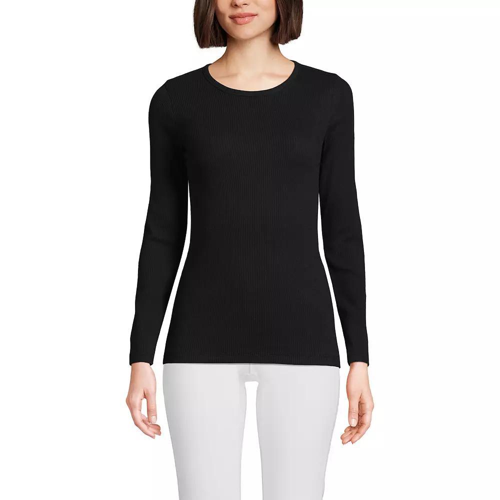Women's Lands' End Micro Rib Tee, Size: Large, Blue Mini Stripe Product Image
