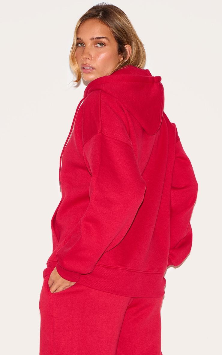 Red Oversized Zip Through Seam Detail Hoodie Product Image