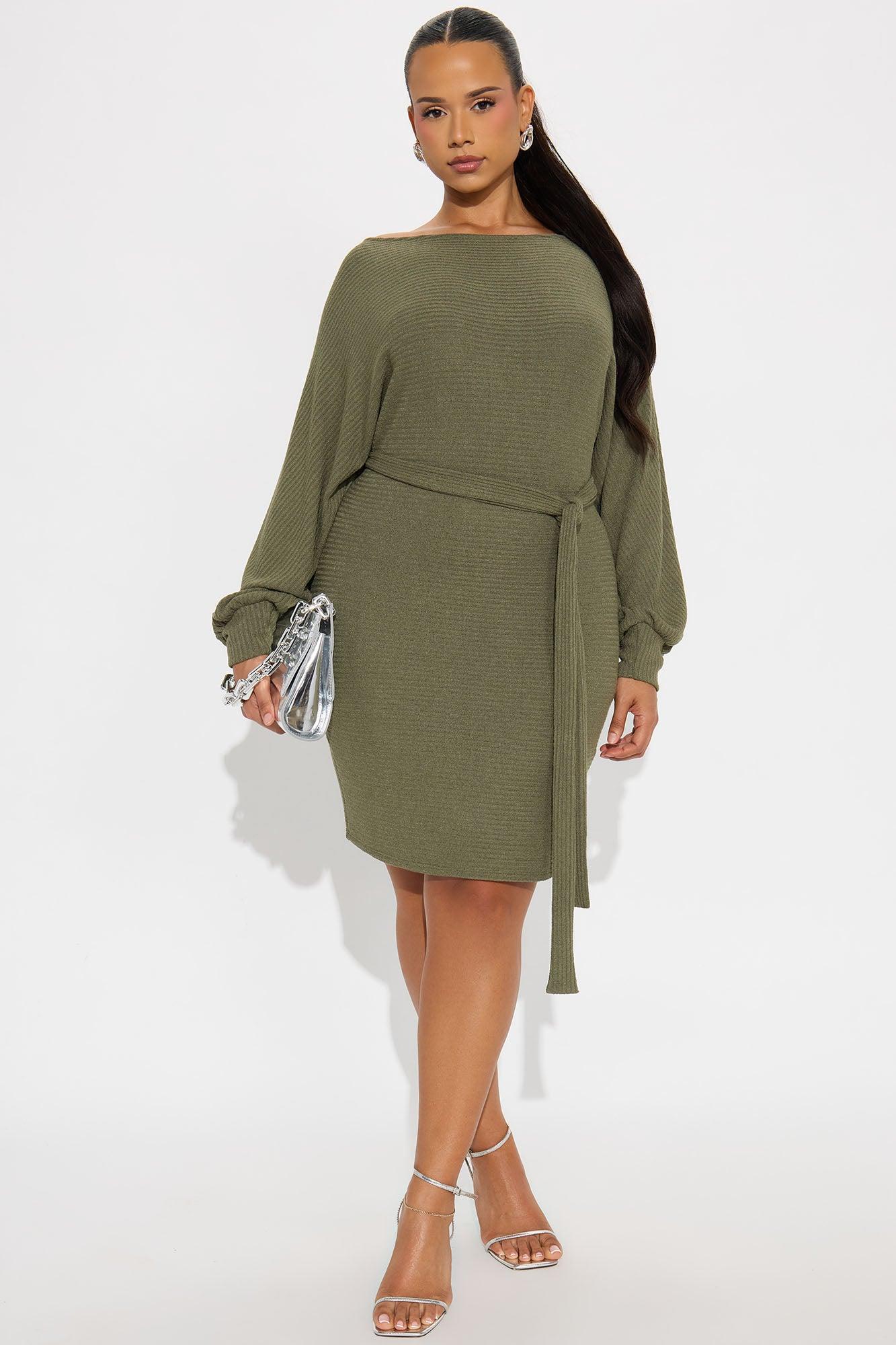 Take Care Textured Mini Dress - Olive Product Image