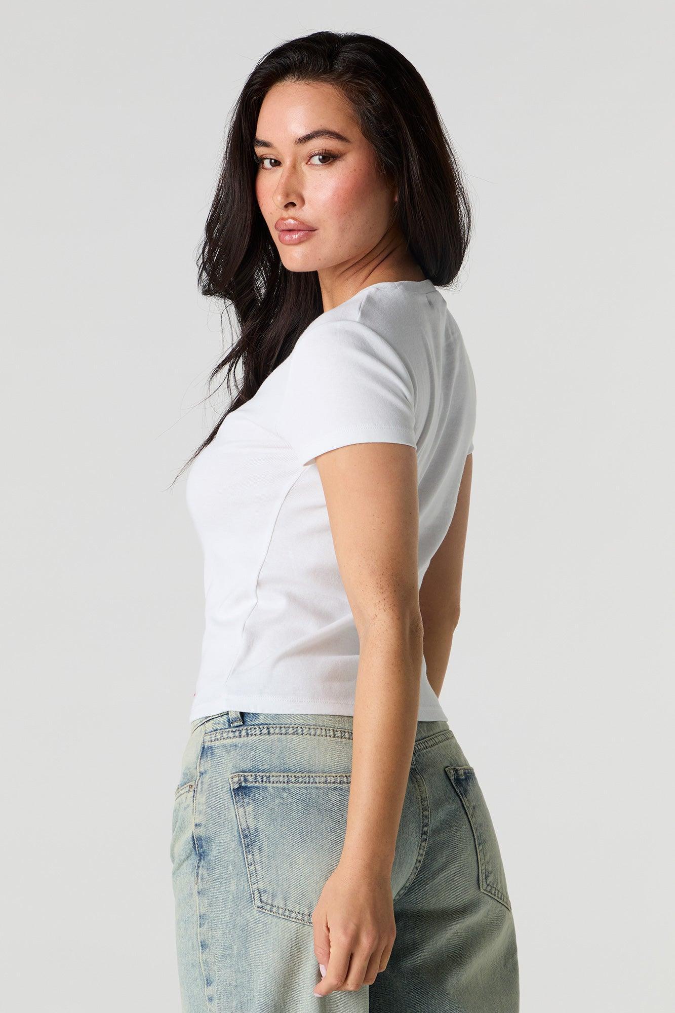 Rhinestone Graphic Ribbed T-Shirt Female Product Image