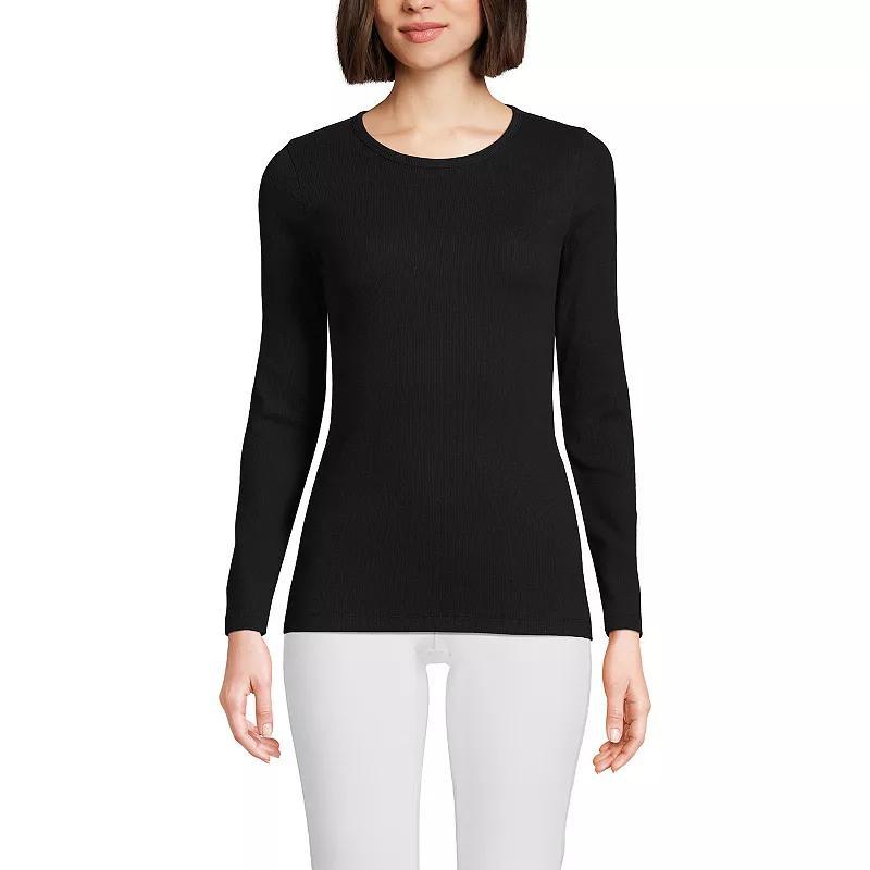 Women's Lands' End Micro Rib Tee, Size: Large, Blue Mini Stripe Product Image