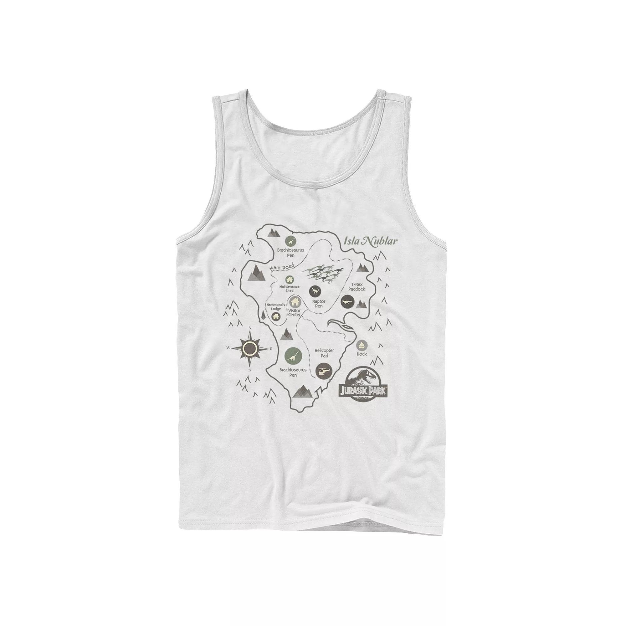 Men's Jurassic Park Map Birds Eye View Graphic Tank Top, Size: Large, White Product Image