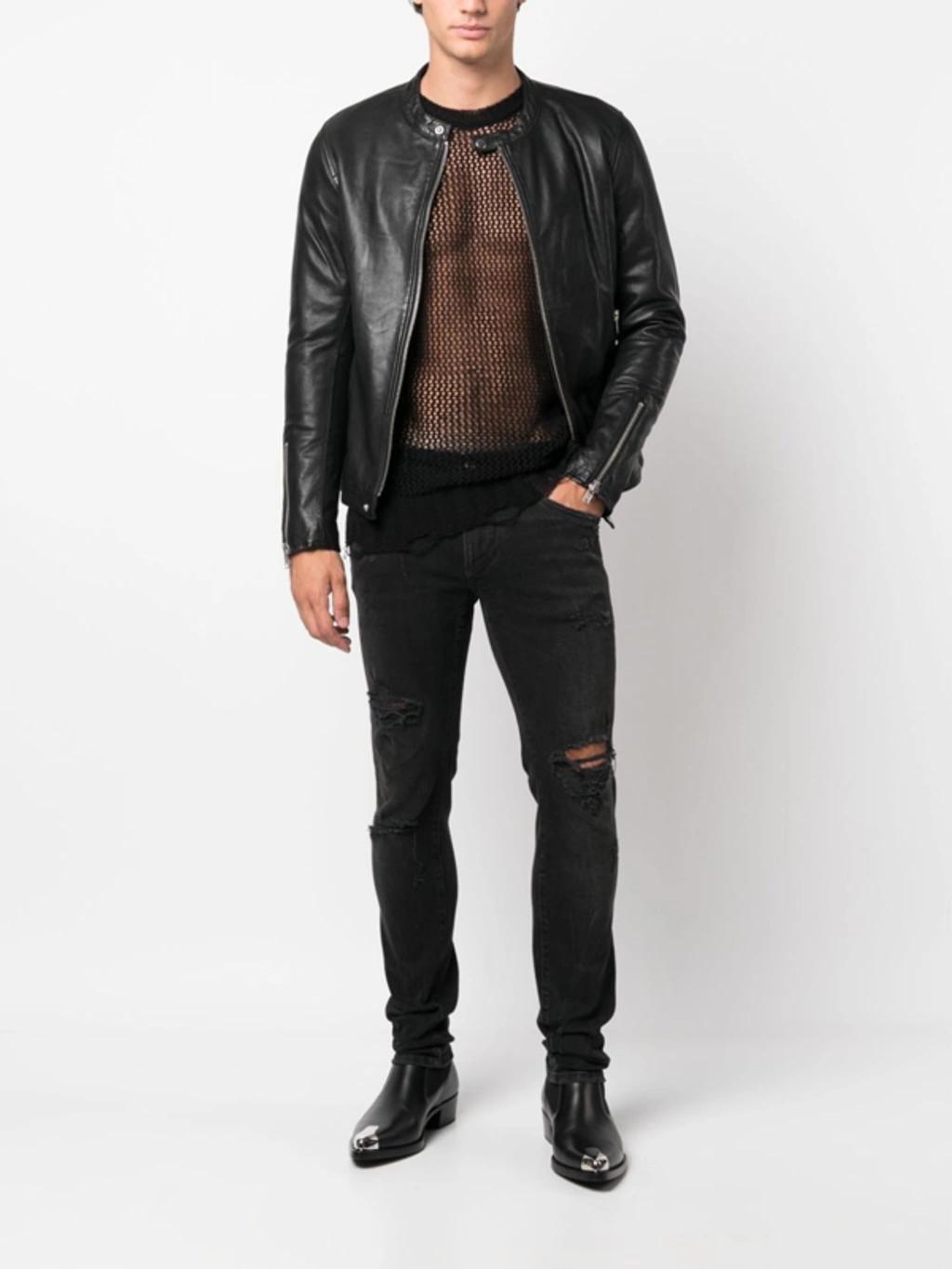 Distressed Skinny Jeans In Black Product Image