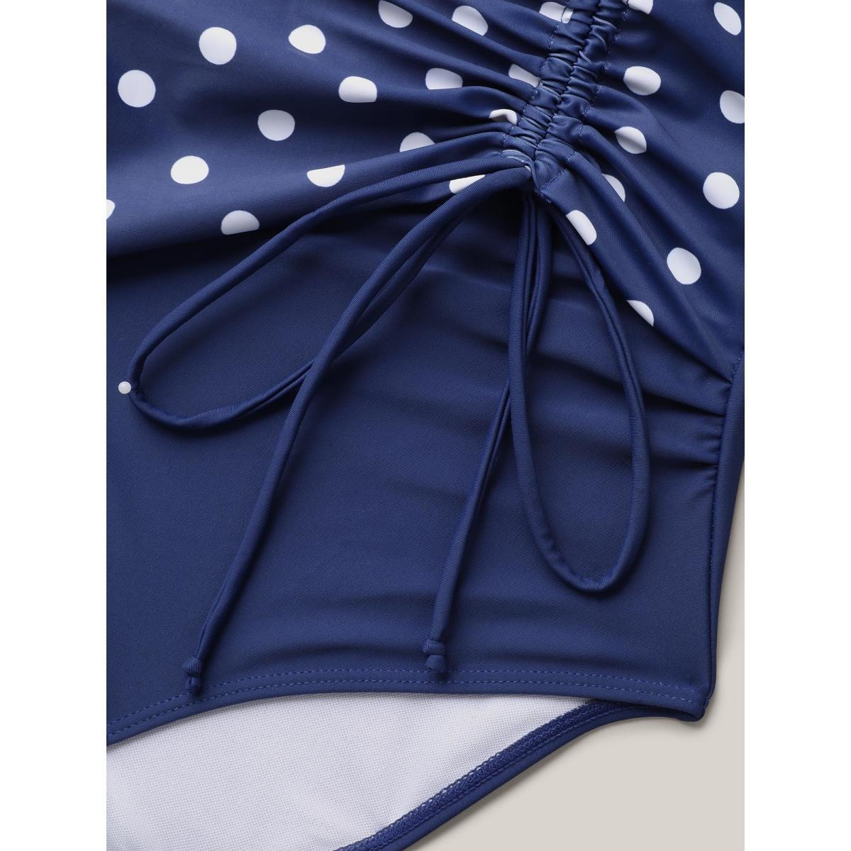 Plus Size Polka Dots Contrast Drawstring One-Piece Swimsuit Women's Swimwear Indigo Beach Gathered Curve Bathing Suits High stretch One Pieces BloomChic 28/5X Product Image