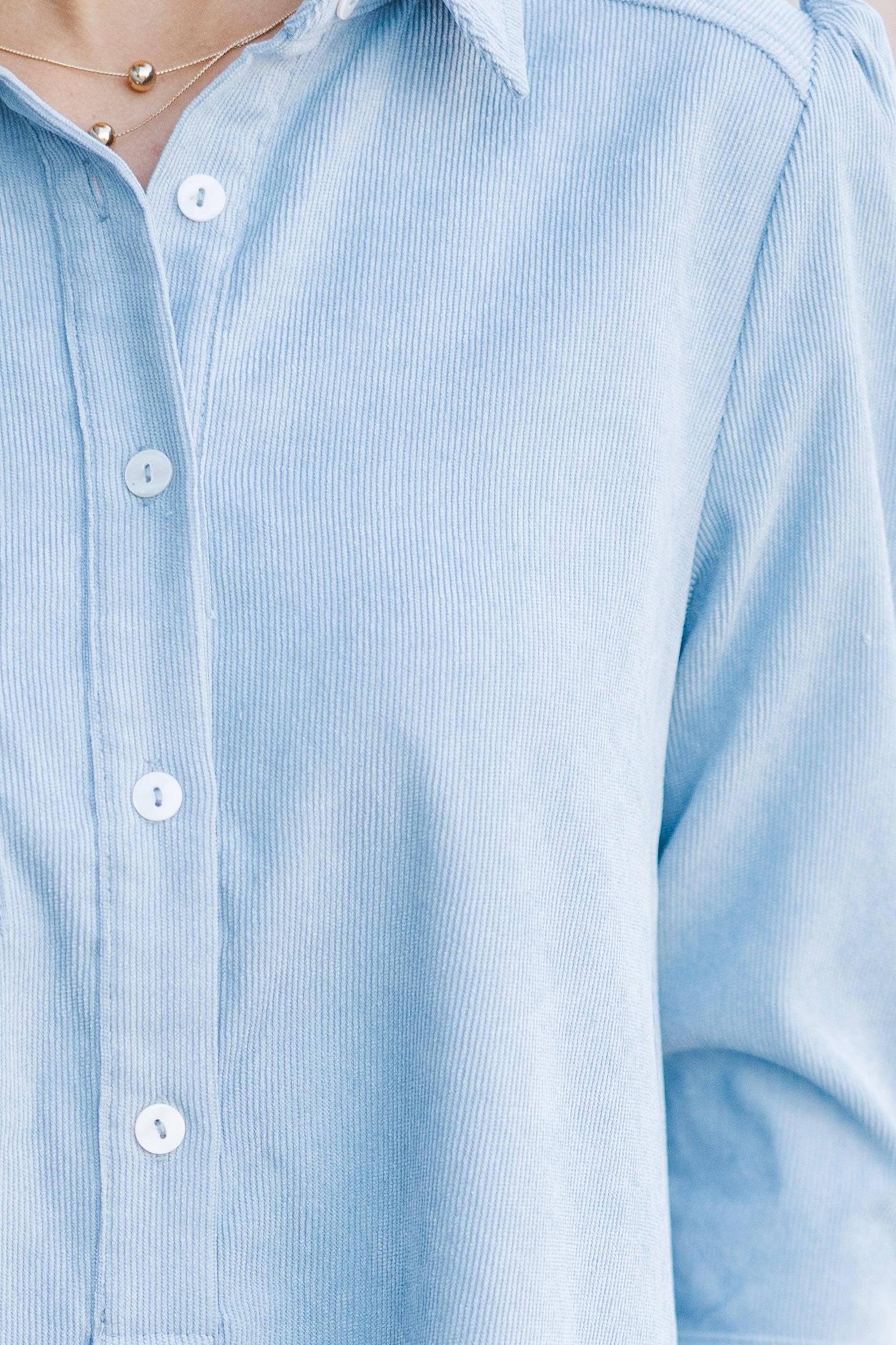 Share Your Story Light Blue Corduroy Shirt Dress Female Product Image