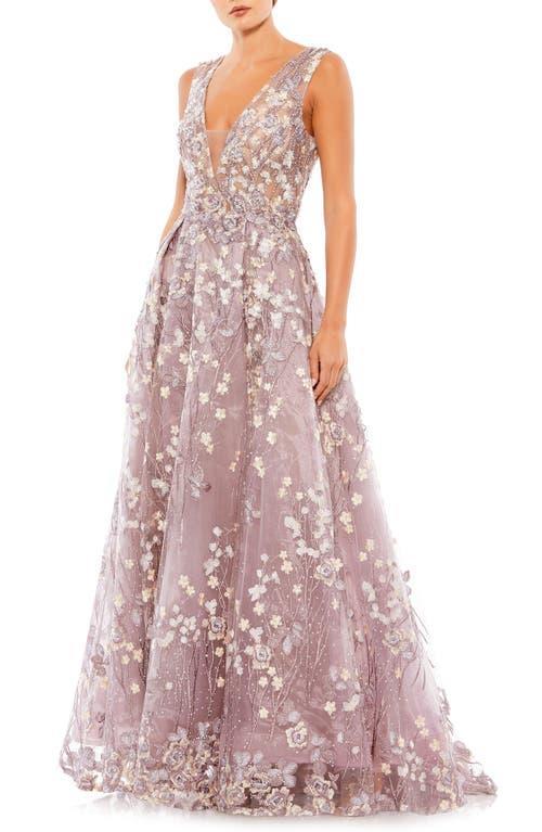 Womens Floral Embroidered V-Neck Gown Product Image