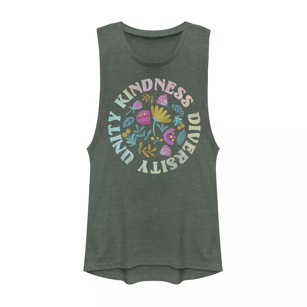 Junior's Kindness, Unity And Diversity Flower Circle Muscle Tank Top, Girl's, Size: XXL, Pine Grey Product Image