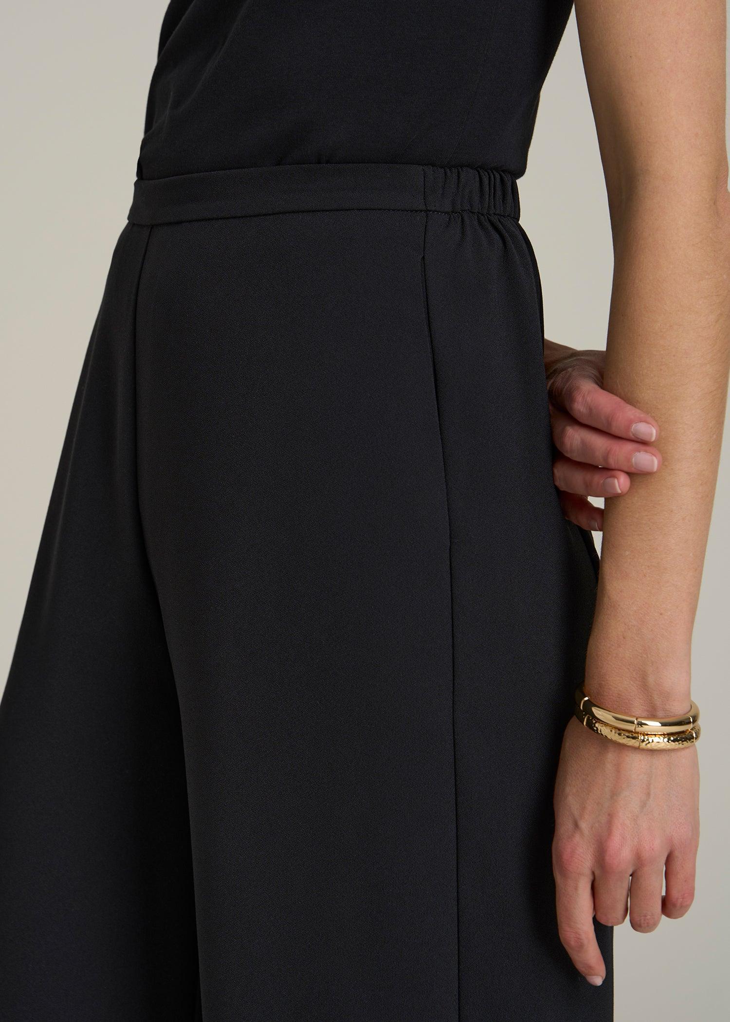 Pull-On Crepe Ultra Wide Pants for Tall Women in Black Product Image