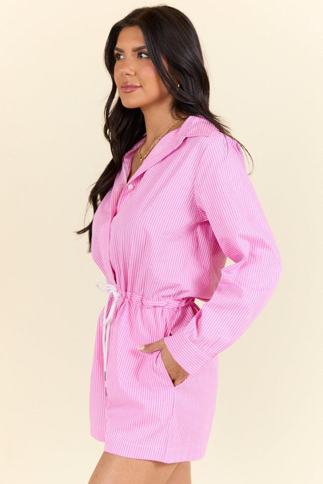 Days Off Pink Stripe Collared Romper FINAL SALE Product Image