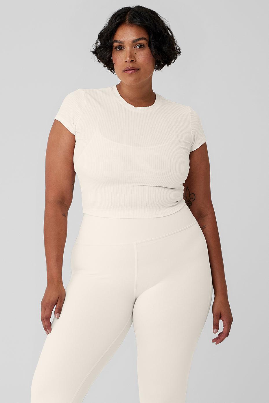 Alo Yoga | Ribbed Sea Coast Cropped Short Sleeve T-Shirt White Product Image