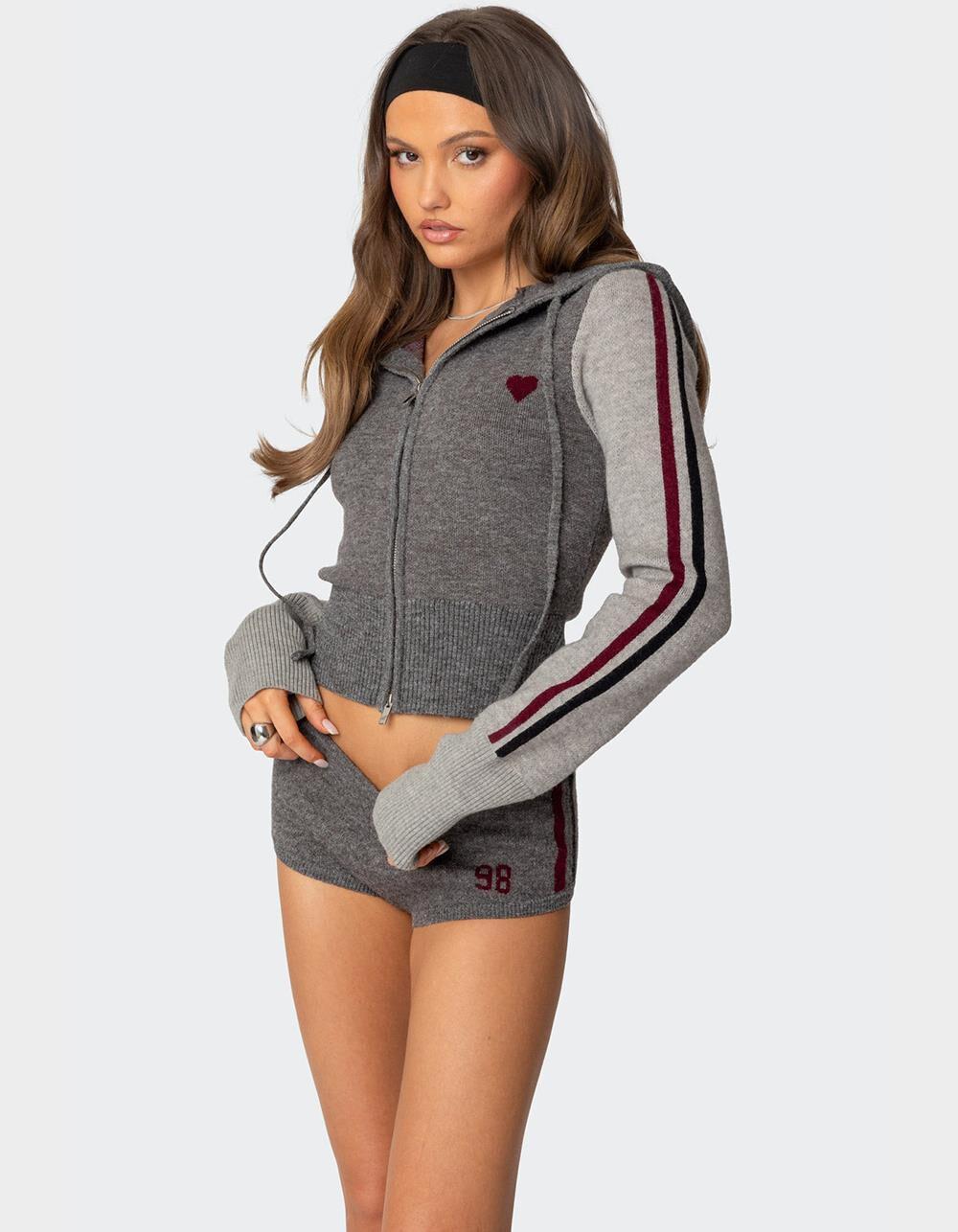 EDIKTED Heart Knit Zip Up Hoodie Product Image