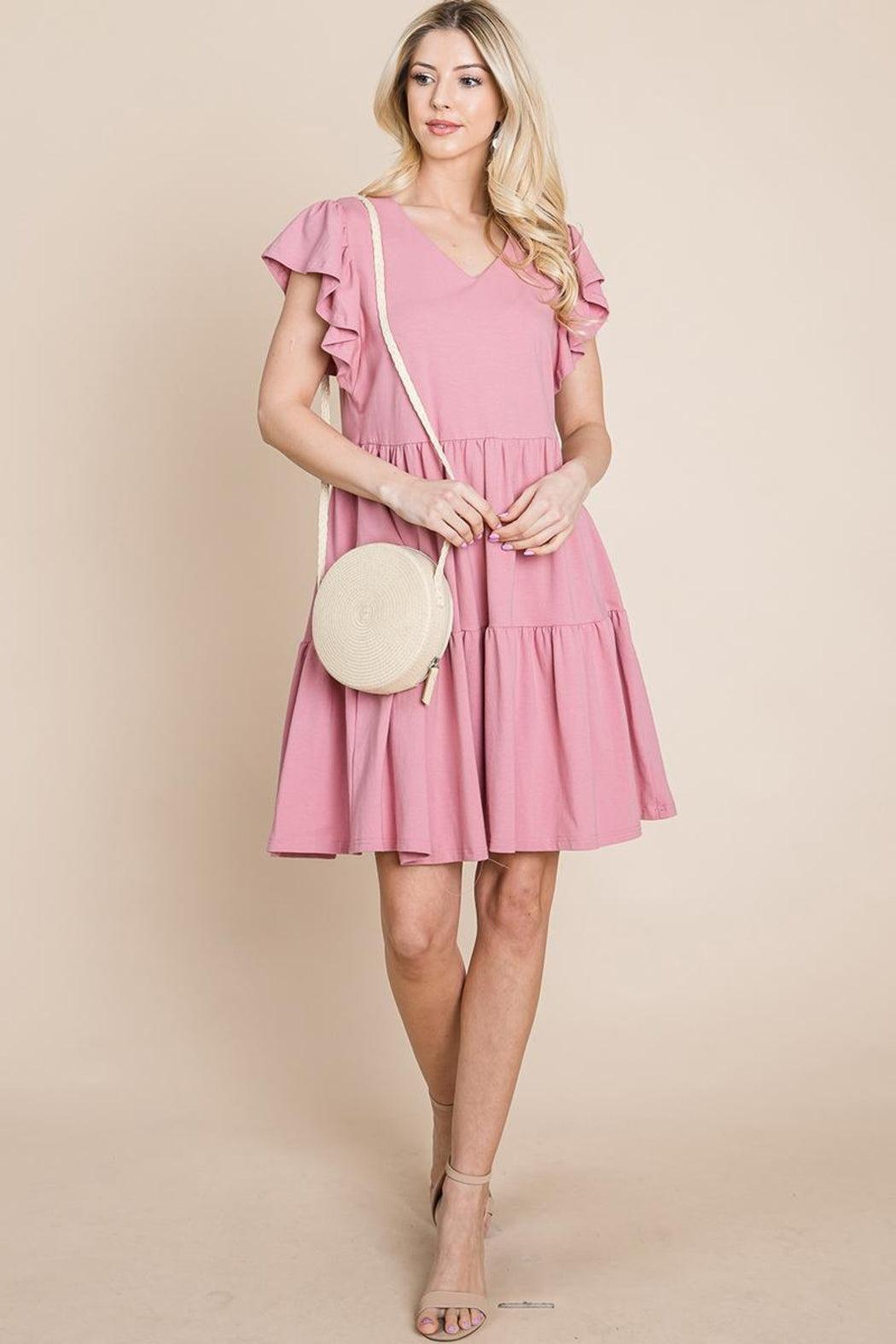 Tiered Ruffle Hem And Sleeve Cotton Dress Product Image