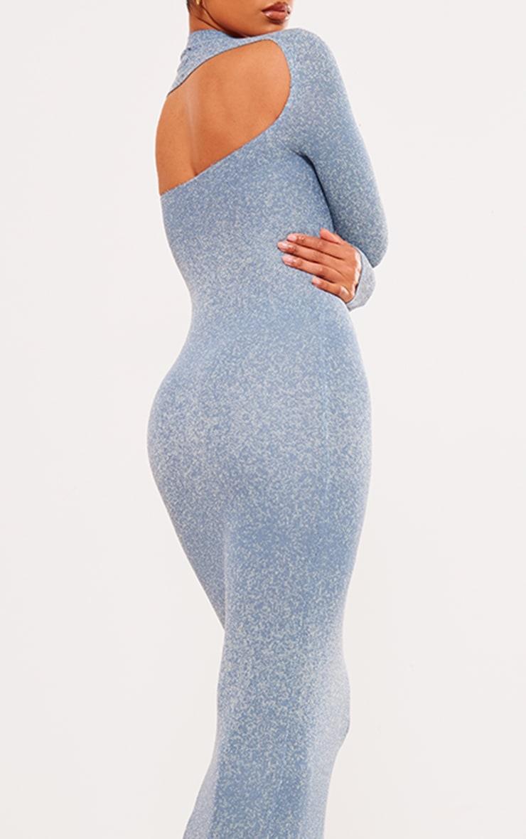 Blue Marl Knit Long Sleeve Open Back Maxi Dress Product Image