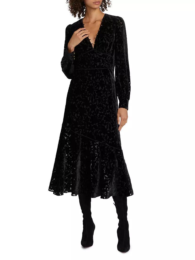 Burnout Velvet Flounce Midi-Dress Product Image