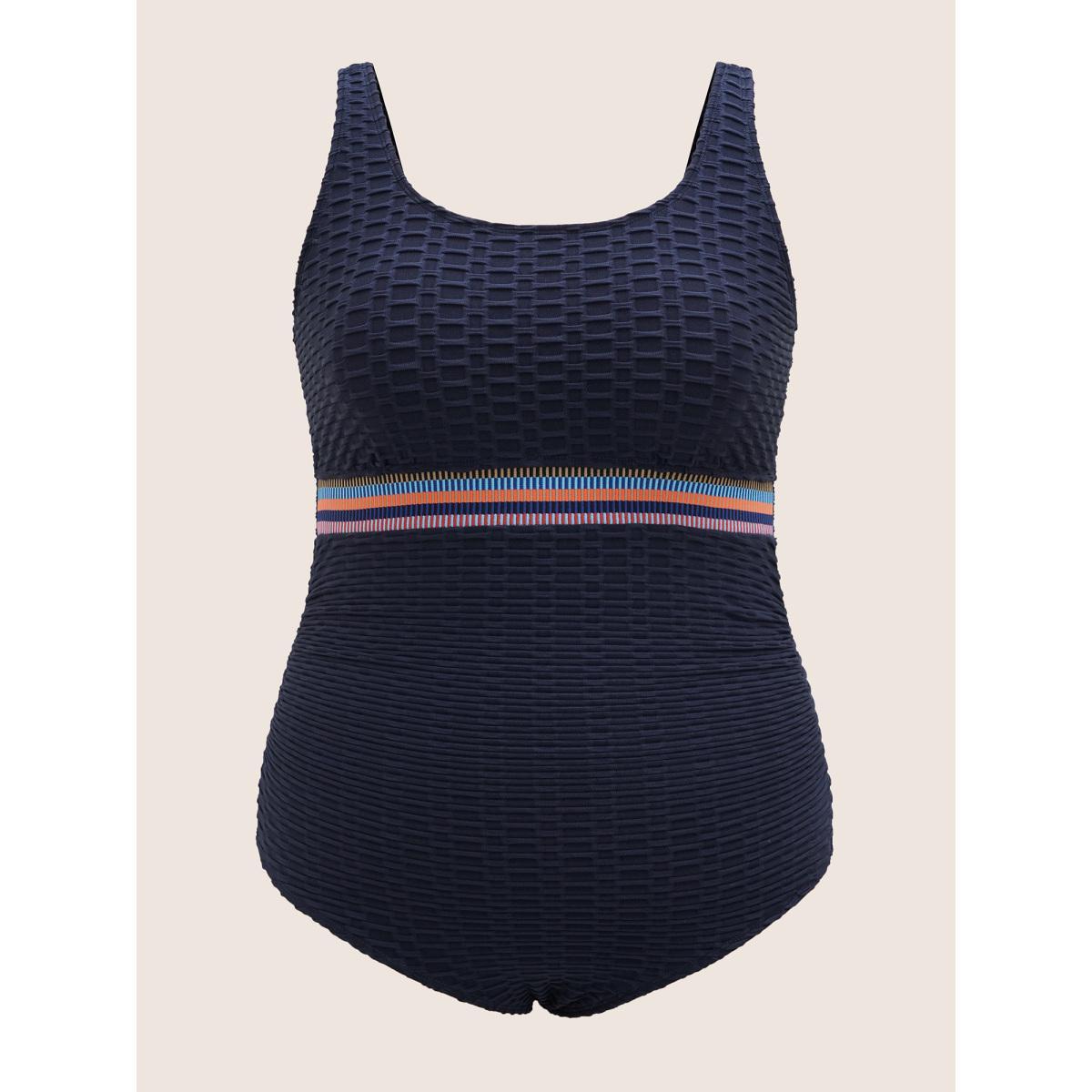 Plus Size U Neck Patchwork Contrast Webbing One Piece Swimsuit Women's Swimwear Midnight Beach Woven ribbon&lace trim Curve Bathing Suits High stretch One Pieces BloomChic 10/M Product Image