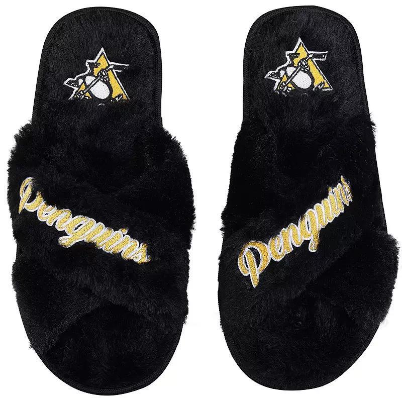 Women's FOCO Pittsburgh Penguins Script Cross Slide Slippers, Size: XL, Black Product Image