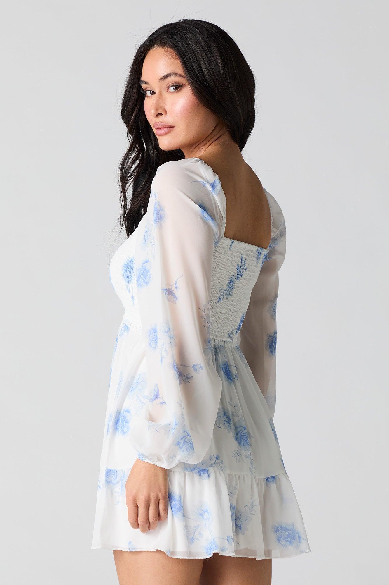 Smocked Tiered Long Sleeve Mini Dress Female Product Image