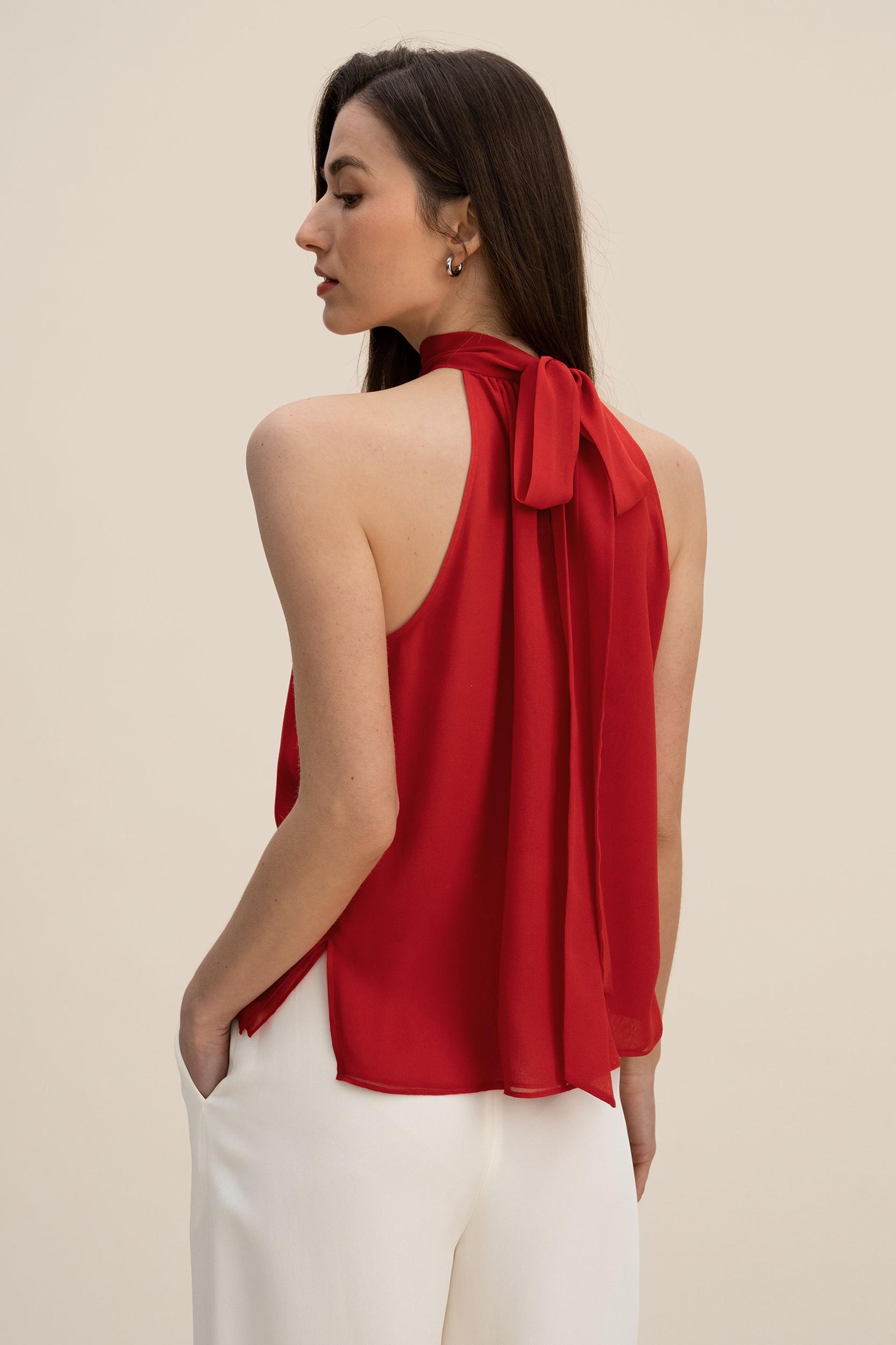 Silk Georgette Halter Neck Top Product Image