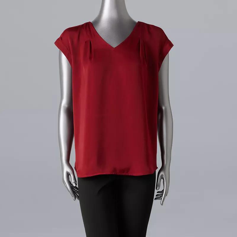 Petite Simply Vera Vera Wang V-Neck Popover Top, Women's, Size: XL Petite, Opulent Red Product Image