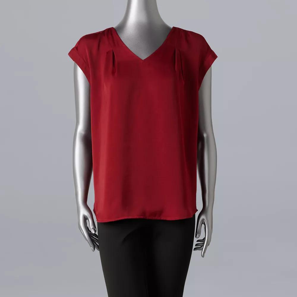 Petite Simply Vera Vera Wang V-Neck Popover Top, Women's, Size: XL Petite, Opulent Red Product Image