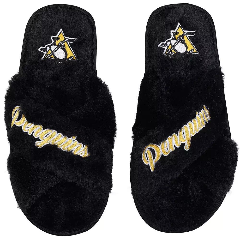 Women's FOCO Pittsburgh Penguins Script Cross Slide Slippers, Size: XL, Black Product Image