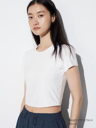 Womens Ultra Stretch AIRism Cropped T-Shirt White XL UNIQLO US Product Image