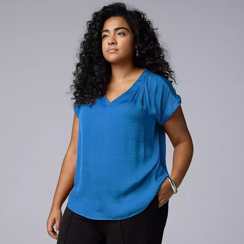 Plus Size Petite Simply Vera Vera Wang Roll-Tab Popover Blouse, Women's, Size: 2XL, Vera Cerulean Blue Product Image