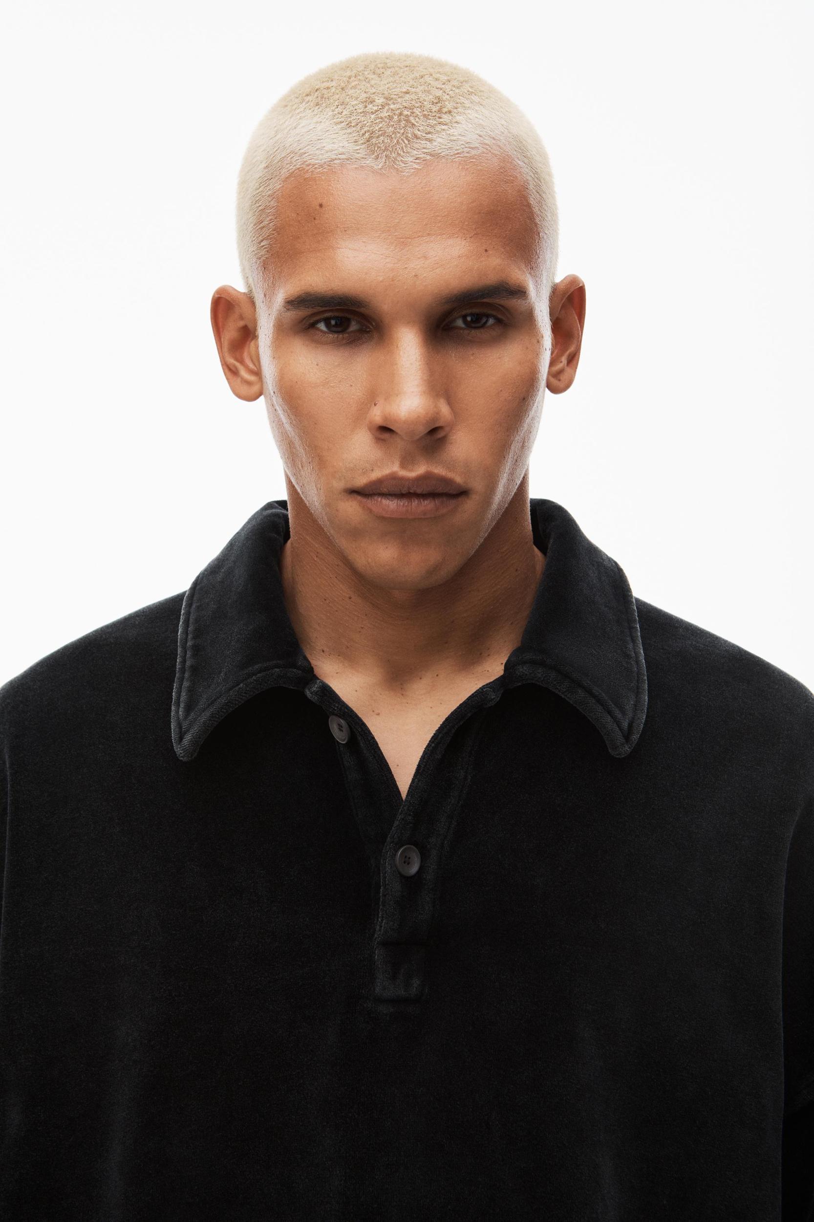 Articulated Polo Shirt In Velour With Embossed Logo Product Image