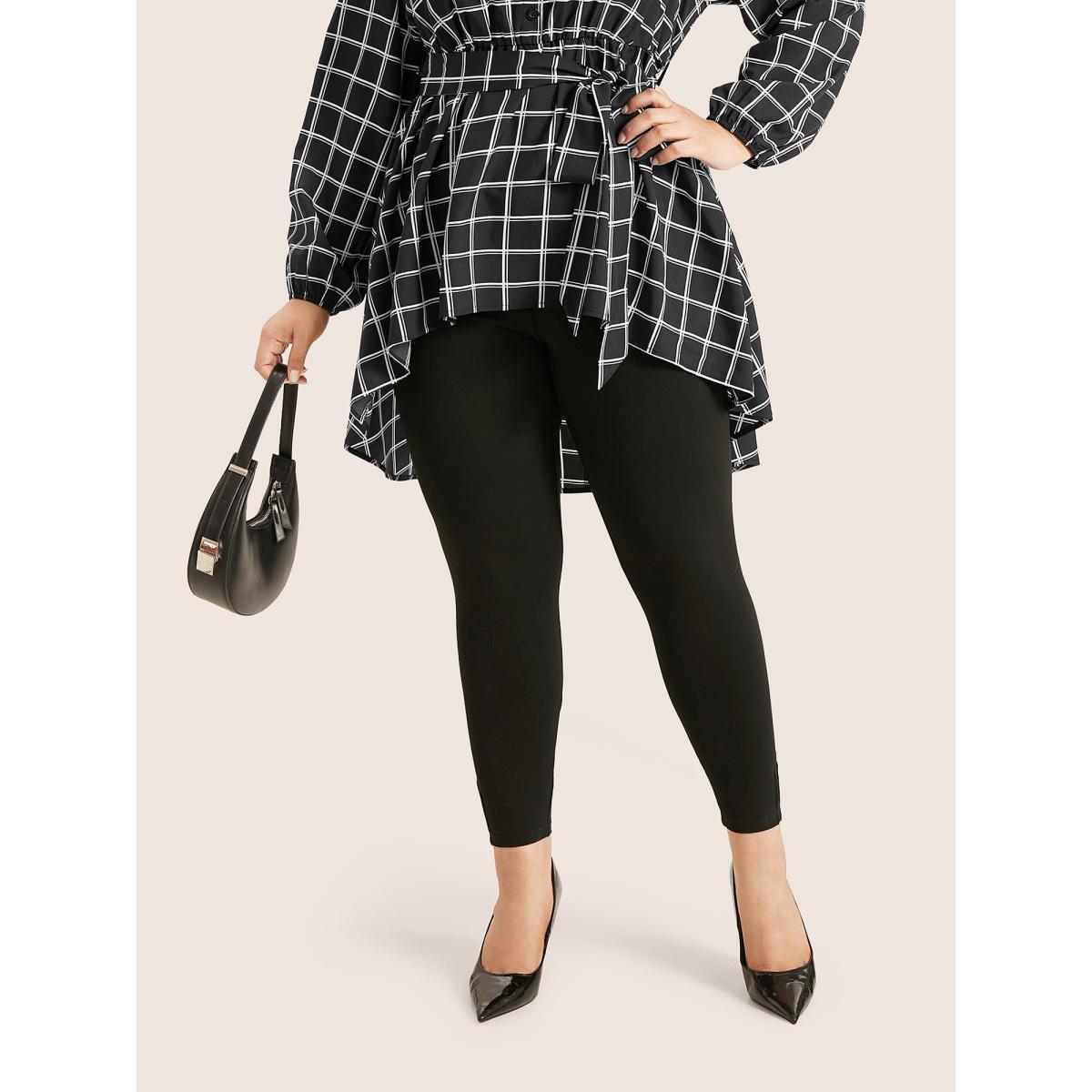Plus Size High Rise Pleated Elastic Waist Skinny Leggings Women Black Casual High stretch Skinny High Rise Everyday Leggings BloomChic 14-16/1X Product Image
