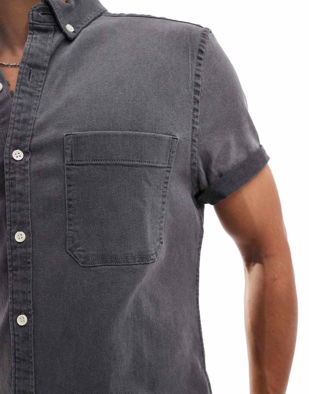 ASOS DESIGN slim fit stretch denim shirt in washed black Product Image