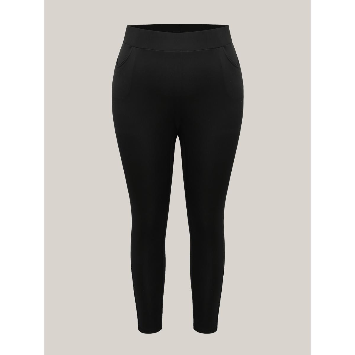 Plus Size No-Waist Gap Lace Panel Skinny-Fit Pants Women Black Elegant Skinny Mid Rise Everyday Pants BloomChic 28/5X Product Image