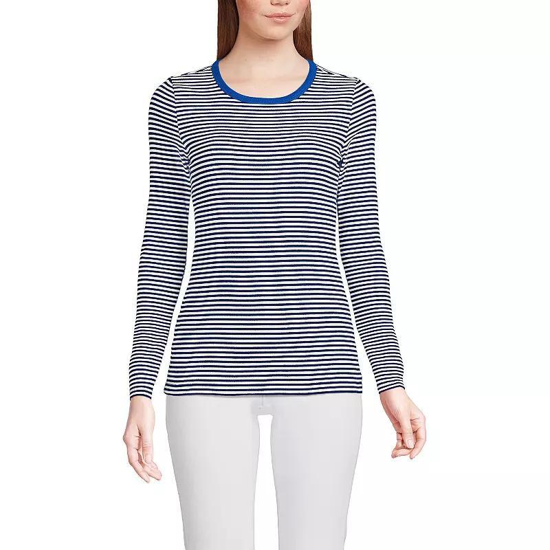 Women's Lands' End Micro Rib Tee, Size: Large, Blue Mini Stripe Product Image