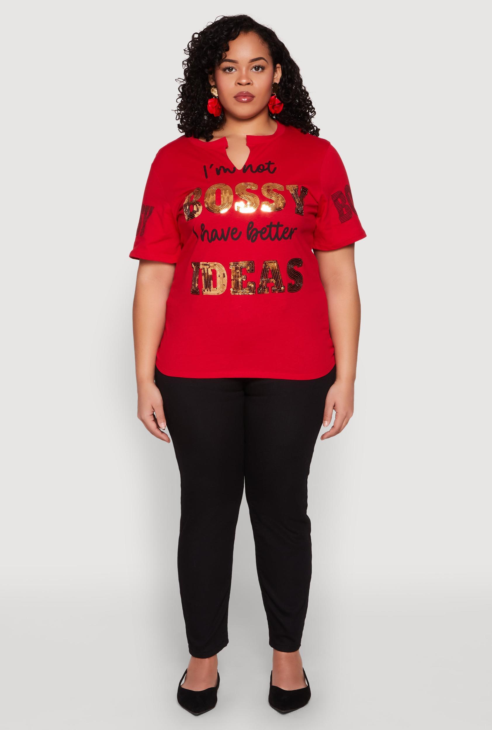 Womens Plus Size Sequin Bossy Ideas Graphic Tee Product Image