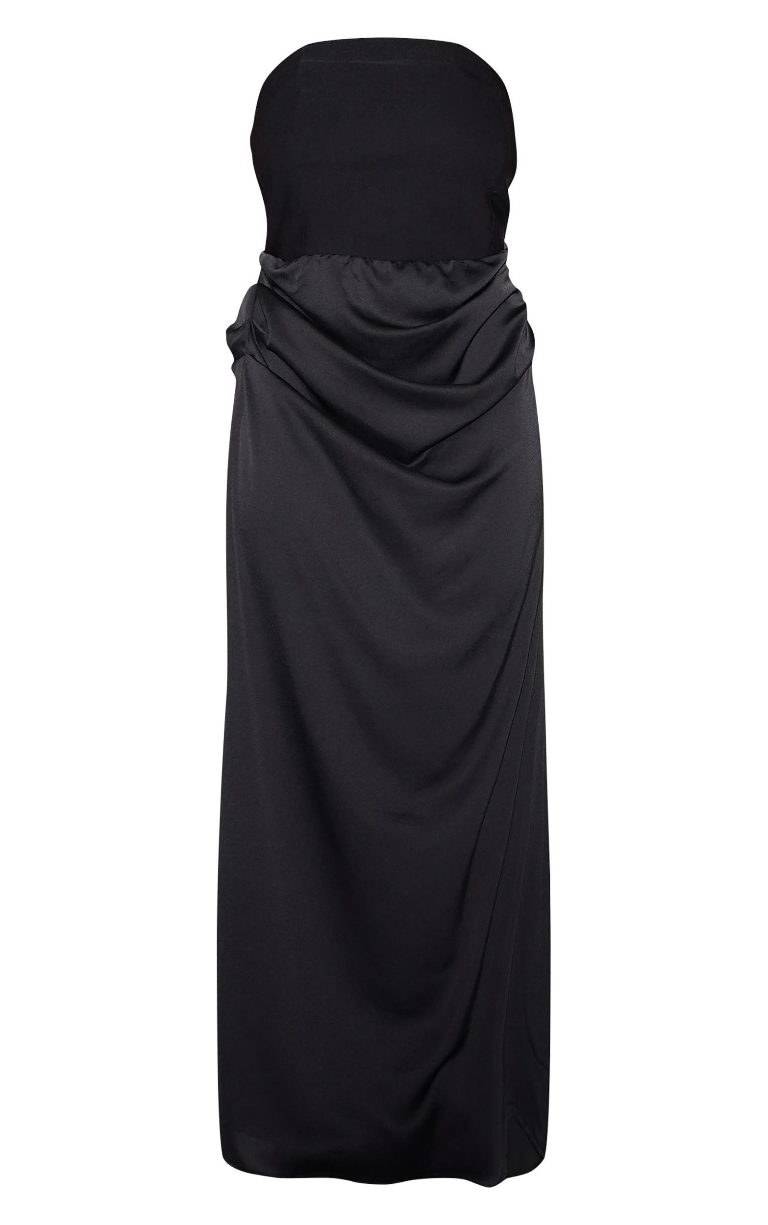 Plus Black Bandeau Ruched Satin Maxi Dress Product Image