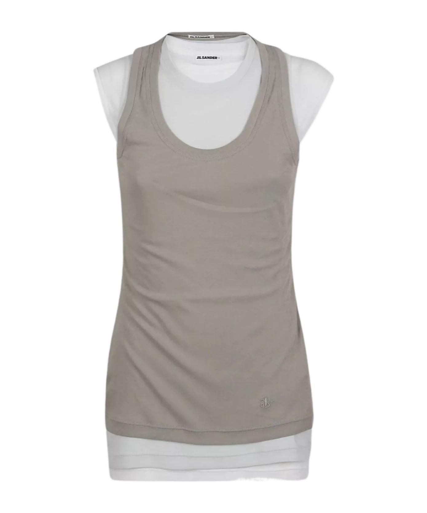 JIL SANDER Layered Cotton Tank Top In Gray Product Image