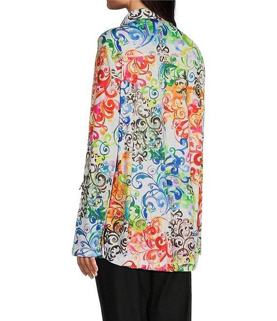 Ali Miles Abstract Print Point Collar 3/4 Roll Sleeve Button Front Tunic Product Image